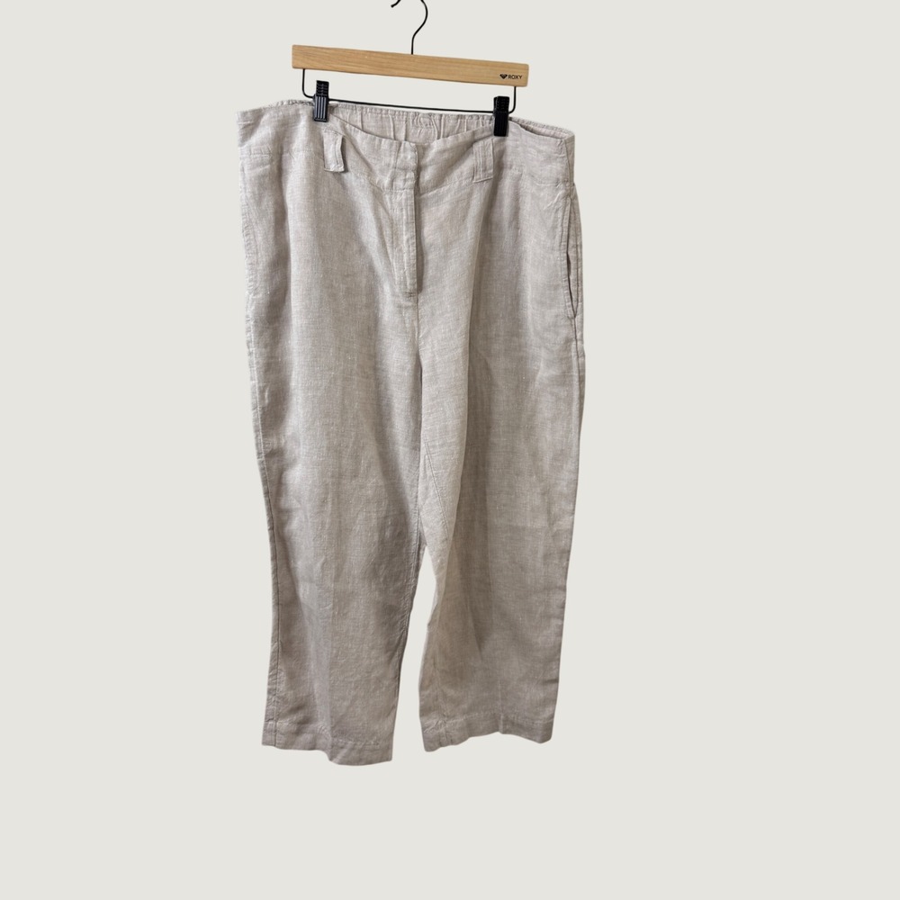 Chicos 100% Linen Pants Beige‎ Oatmeal Sz 2.5 (14R) Coastal Beach Relaxed *Flaw